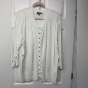 Premise 3x White Button Front Cardigan Sweater w/ Silvertone Metal Rose …